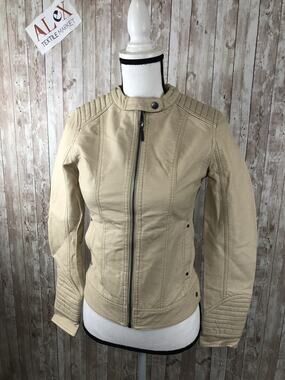 Bonobo Jacket Womens XS Syntethic Leather Coat Beige Full Zip Motorcycle N219